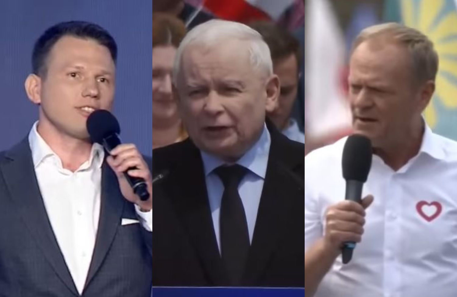 Sławomir Mentzen, Jarosław Kaczyński i Donald Tusk.